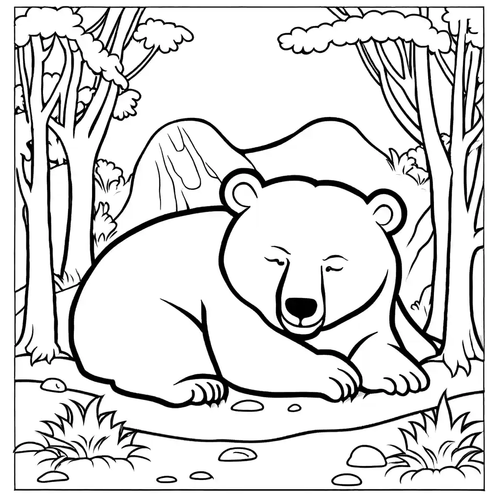 Big white bear sleeping in den coloring page