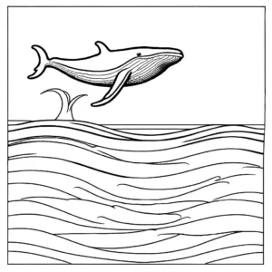 Simple doodle of blue whale swimming in the ocean for coloring page