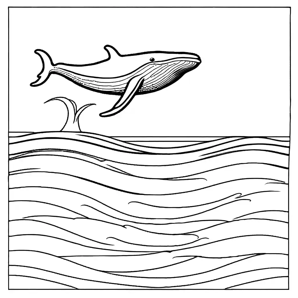 Simple doodle of blue whale swimming in the ocean for coloring page