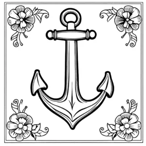 Nautical anchor with floral embellishments coloring page