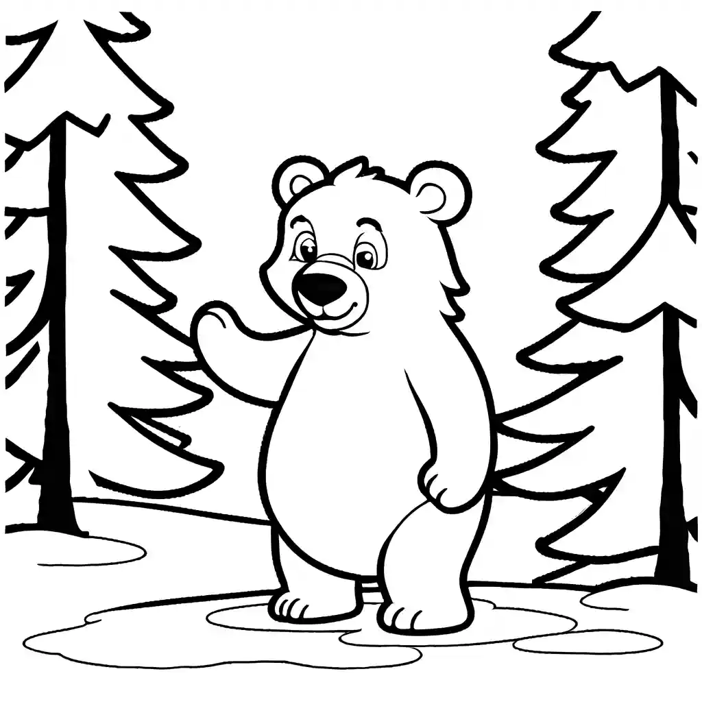 Adorable white bear in snowy forest coloring page