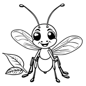Cute ant holding a leaf in its mouth coloring page