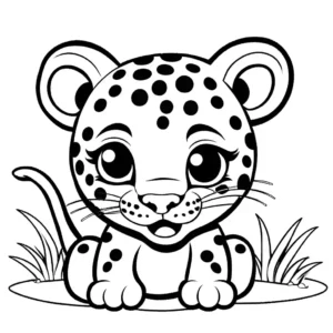 Playful baby jaguar with spots and mischievous expression coloring page