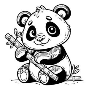 Cartoon panda holding a bamboo stick, perfect for coloring page