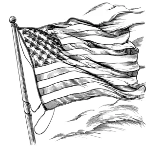 American flag waving in the wind coloring page for Memorial Day coloring page