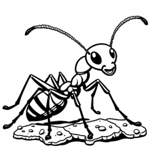 illustration of an ant carrying food to its anthill coloring page