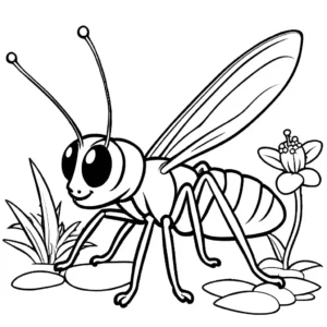 Cute baby grasshopper exploring the garden for coloring page