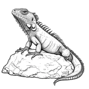 Cute iguana basking in the sun on a rock coloring page