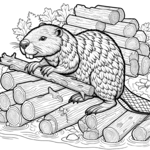Beaver constructing a dam with logs. coloring page