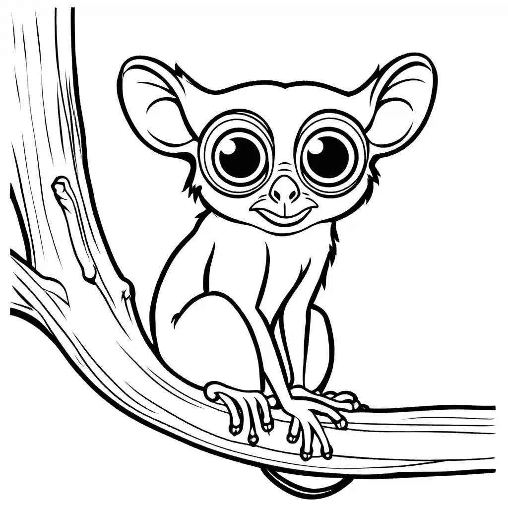 Tarsier with big round eyes and long tail coloring page