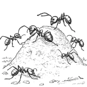 Ant hill with worker ants coming in and out coloring page