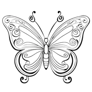 Butterfly on a whimsical background with swirls and loops coloring page