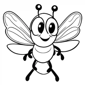 Whimsical cartoon fly with a smiley face and fun wings coloring page