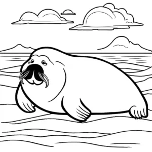 Chubby walrus basking in the sun coloring page