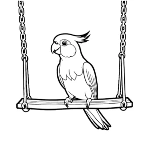 Cockatiel perched on a swing coloring page