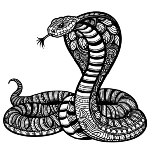 Coiled cobra with detailed patterns for coloring page