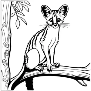 Genet coloring page with curious expression on tree coloring page
