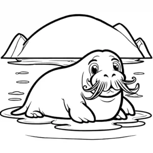 Cute cartoon walrus coloring page for kids coloring page