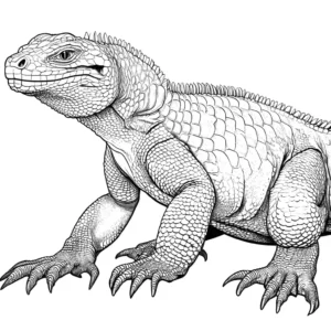 Detailed sketch of Komodo Dragon with scales and claws - coloring page