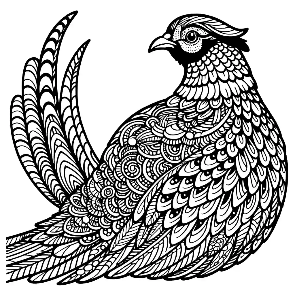 Detailed pheasant coloring page with intricate feathers and patterns coloring page