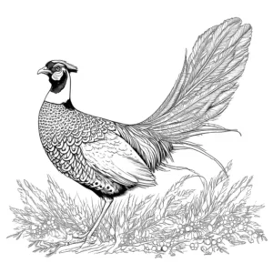 Intricate pheasant feather coloring page