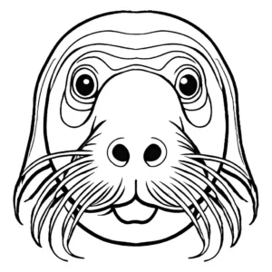 Detailed walrus head with whiskers and expressive eyes coloring page