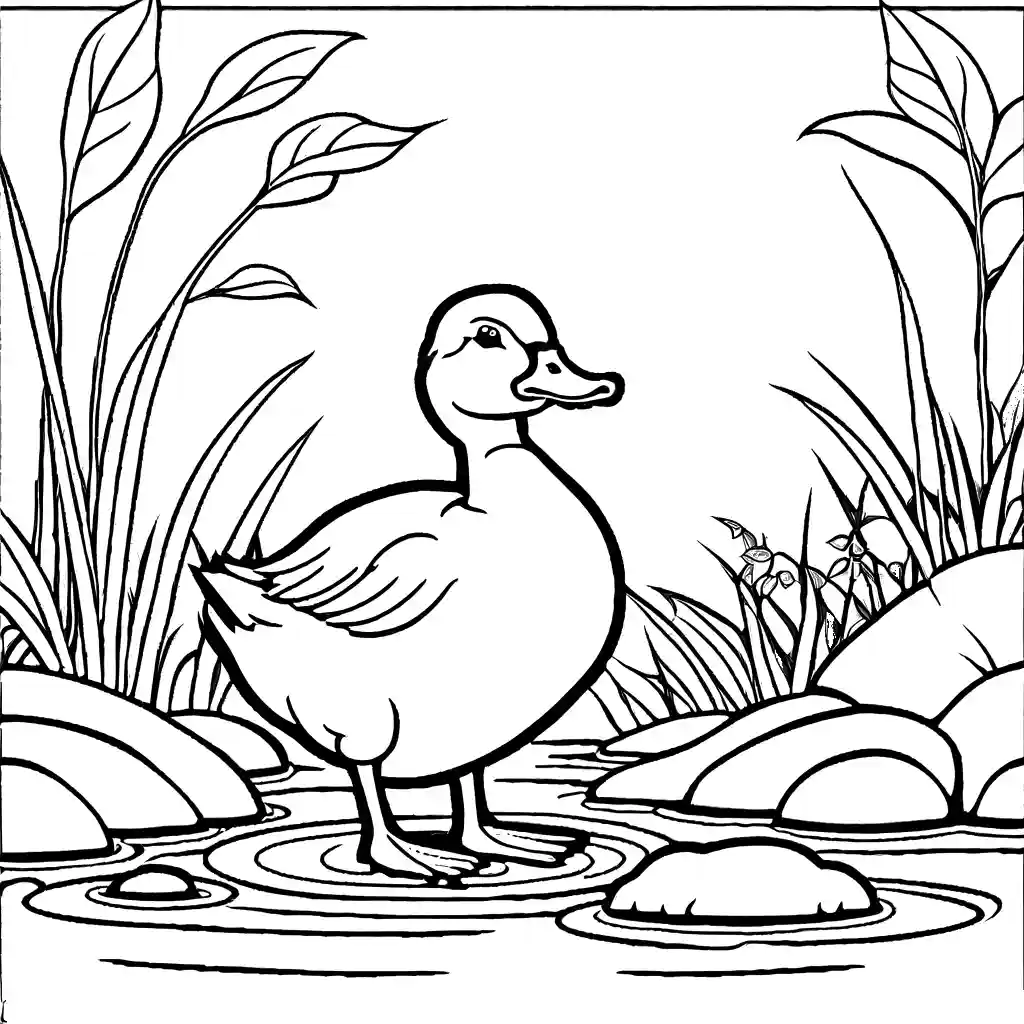 Duckling near babbling brook coloring page Lulu Pages