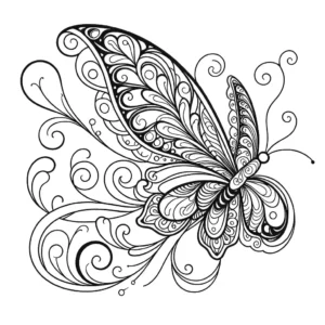 Graceful butterfly with delicate wing details flying in mid-flight coloring page