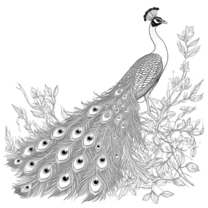 Peacock coloring page in natural setting coloring page