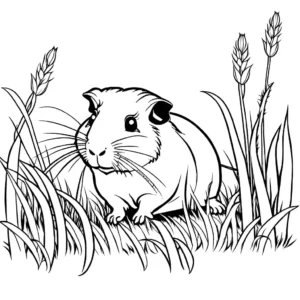 Adorable guinea pig coloring page in a grassy field coloring page