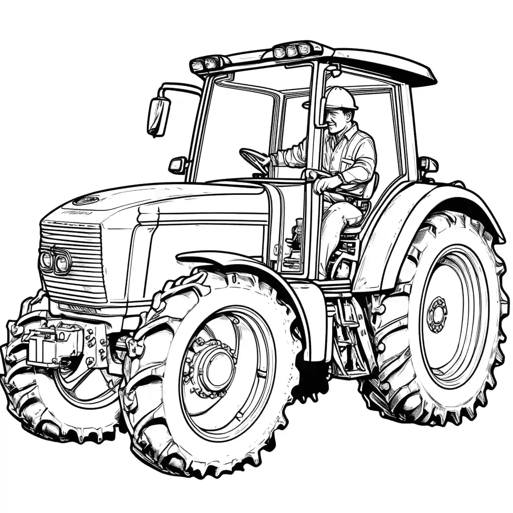 Tractor and farmer in coloring page