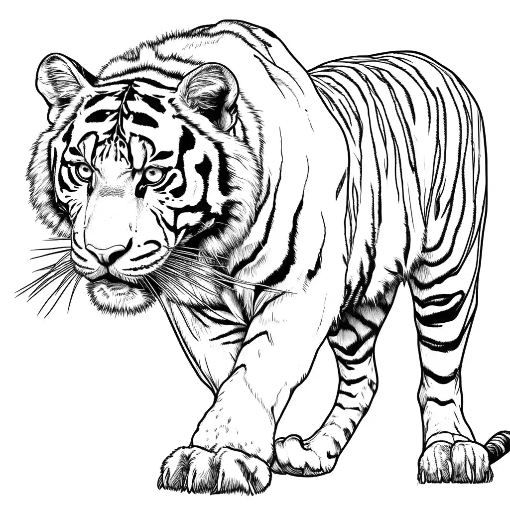 Powerful tiger in a captivating stance with intense eyes coloring page