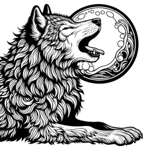 Fierce Wolf howling at the moon coloring page