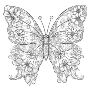 Beautiful butterfly with floral patterns coloring page