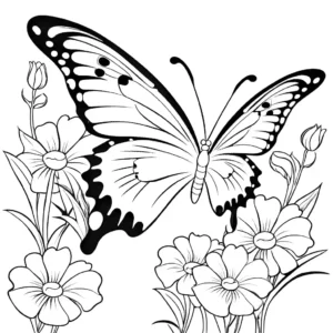 Graceful Butterfly fluttering among colorful flowers coloring page