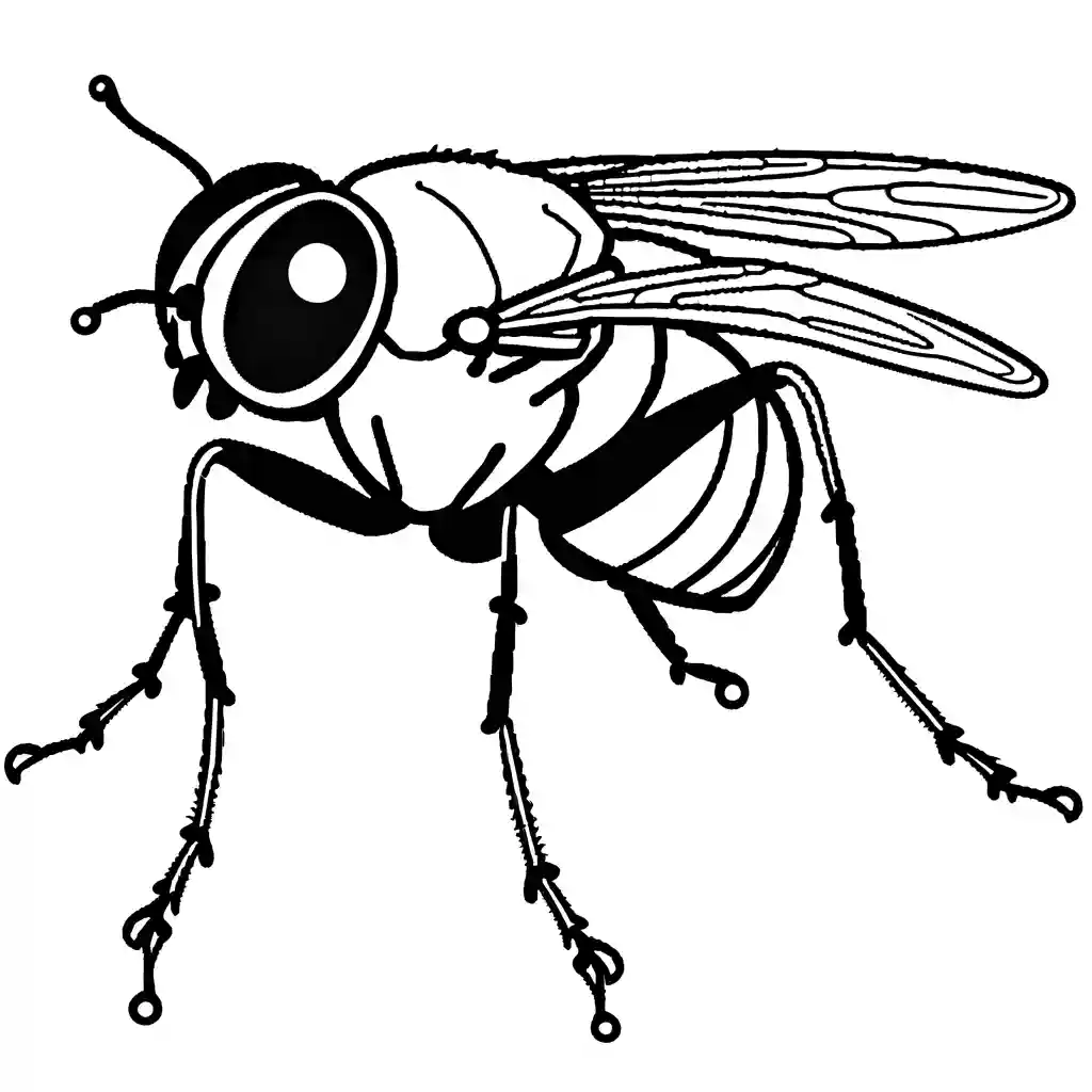 Fly coloring page with large compound eyes, sitting on a green leaf coloring page