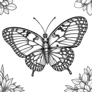 Delicate butterfly in flight against blue sky background coloring page