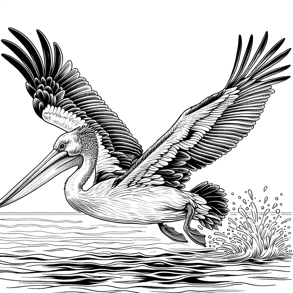 Pelican flying over the water coloring page