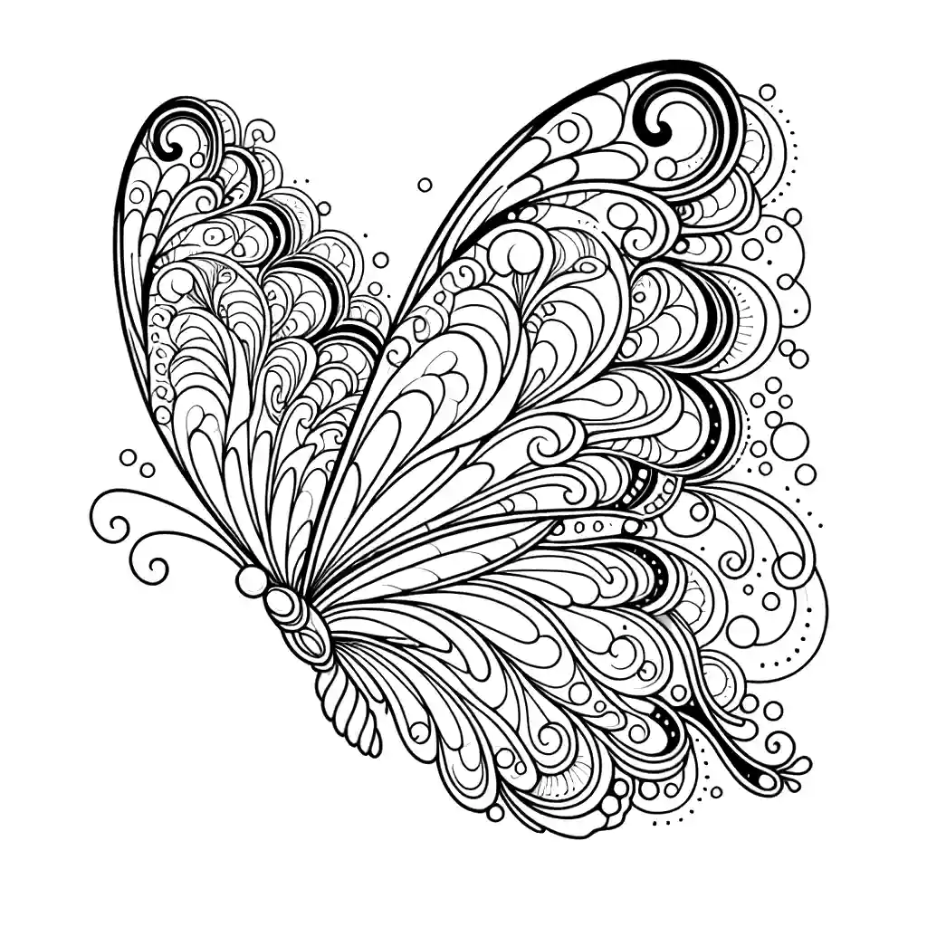 White butterfly with delicate wings flying gracefully in the air. coloring page