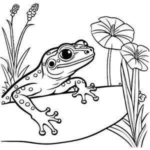 Friendly gecko in a peaceful garden setting coloring page