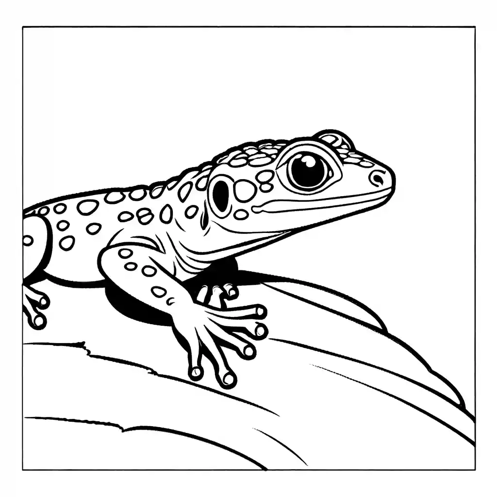 Gecko peering out from behind a rock coloring page