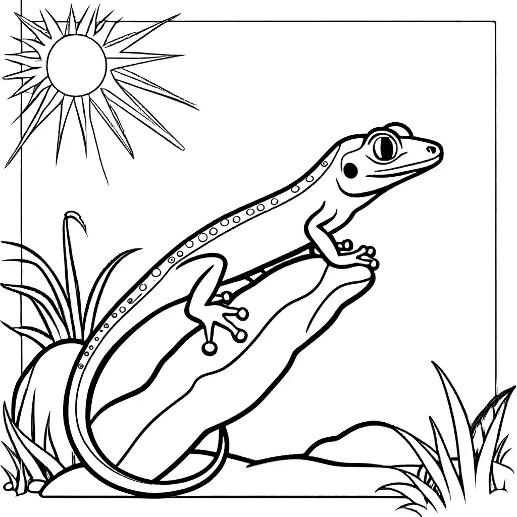 Gecko resting on a rock under the sun coloring page