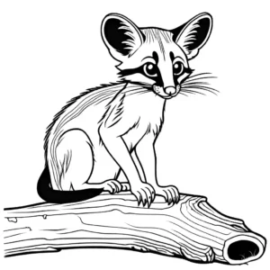 Genet coloring page grooming itself on tree stump coloring page
