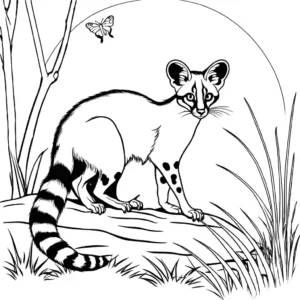 Genet coloring page in nighttime hunt for prey coloring page