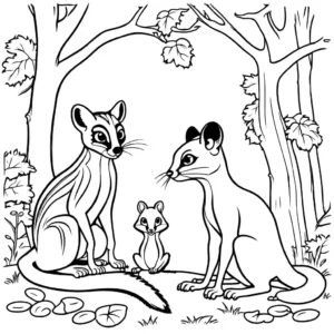 Genet coloring page with friendly interaction with other creatures coloring page