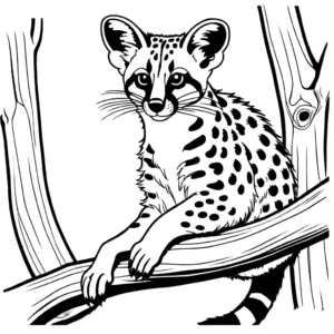Genet coloring page basking in sunlight on branch coloring page