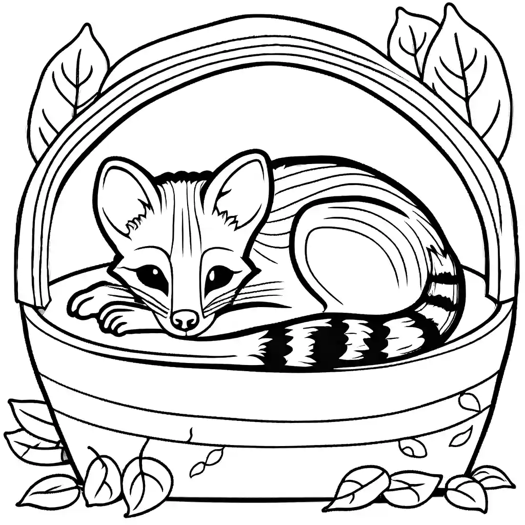 Genet coloring page in comfortable den surrounded by leaves coloring page