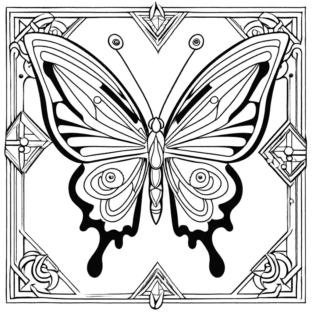 Butterfly with geometric patterns and shapes within its wings coloring page
