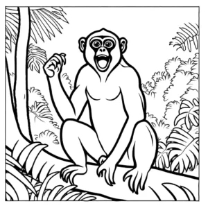 Gibbon coloring page making loud calls in the rainforest coloring page