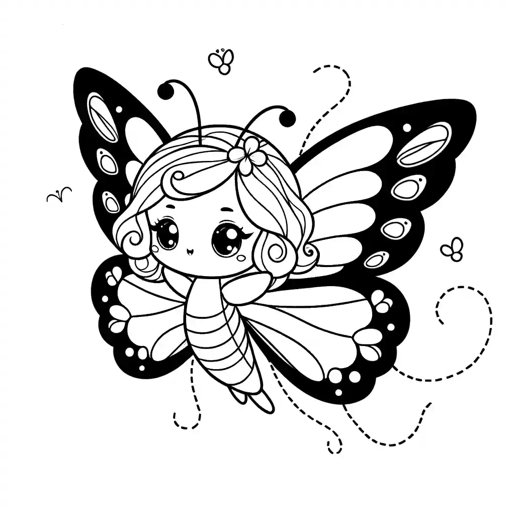 Graceful butterfly Girl soaring through the air with elegant wings and long, slender legs coloring page